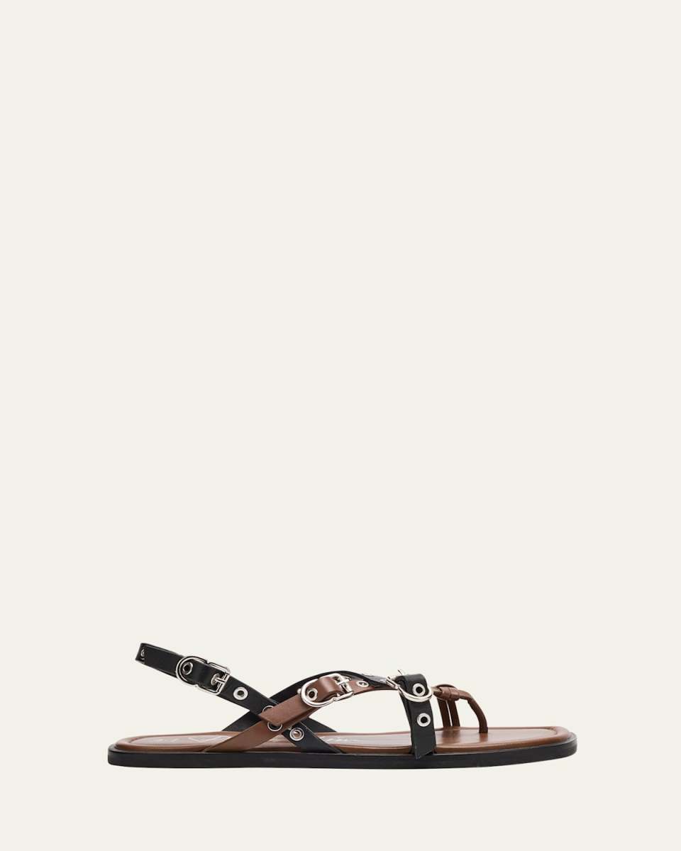 Rivet Leather Strappy Toe-Ring Sandals